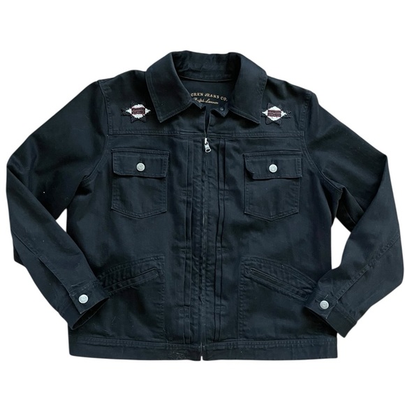 Lauren Jeans Co. Southwest Aztec Beaded Detail Black Jean Jacket 1X plus western - Picture 2 of 7